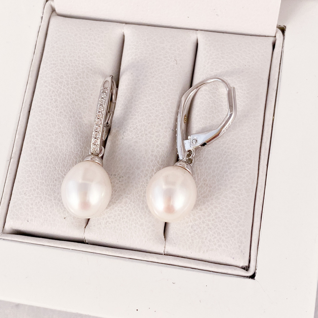 Stříbrné náušnice se zirkony a perlou 7-8mm 21060.1